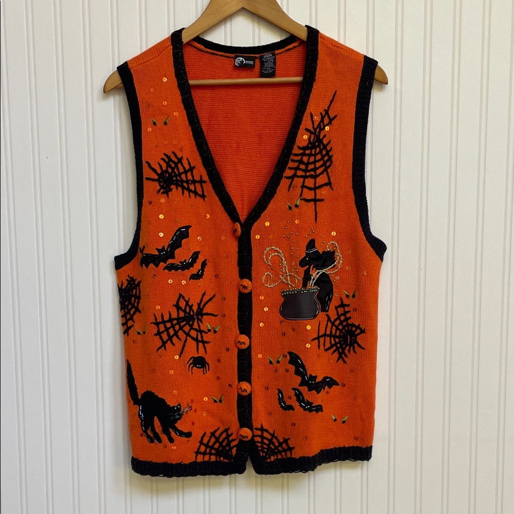 Holiday Editions Halloween Vest in Orange and Black Women’s Size Large